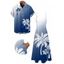 Vacation Couple Outfit Ombre Coconut Tree Pattern Long Dress and Shirt Set - Bleu profond S | US 4