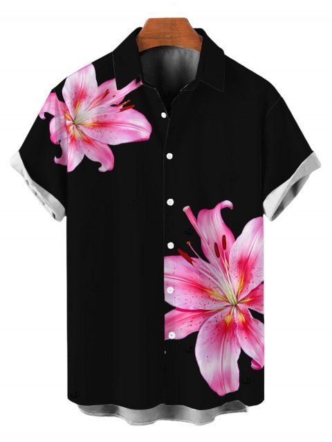 Chemise de vacances pour homme, chemise boutonnée à imprimé floral lys