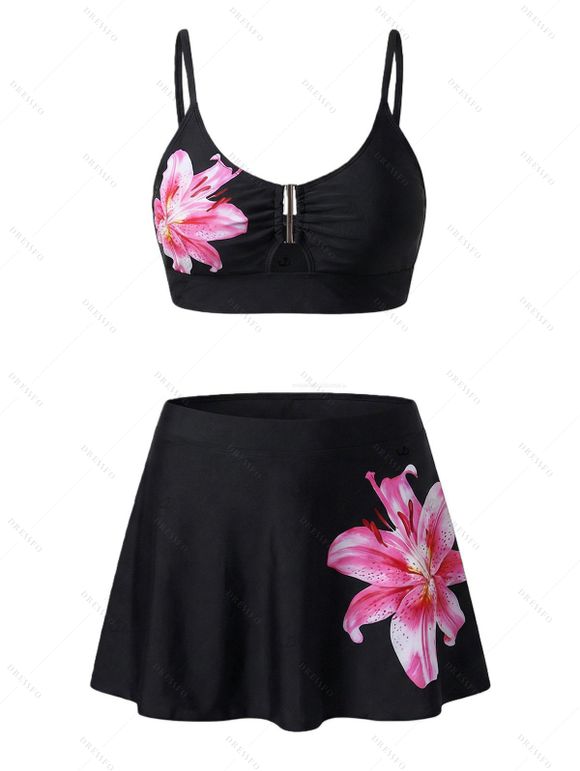 Vacation Couple Outfit Lily Floral Print Underwire Swimsuit and Shirt Set - Noir S | US 4
