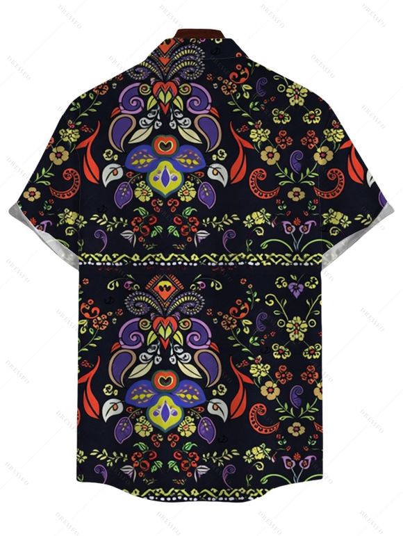 Chemise bohème pour homme, imprimé ethnique cachemire, boutonnée - Noir 5XL