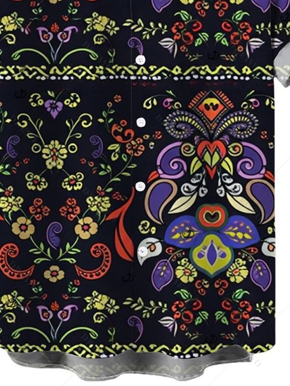 Chemise bohème pour homme, imprimé ethnique cachemire, boutonnée - Noir 5XL