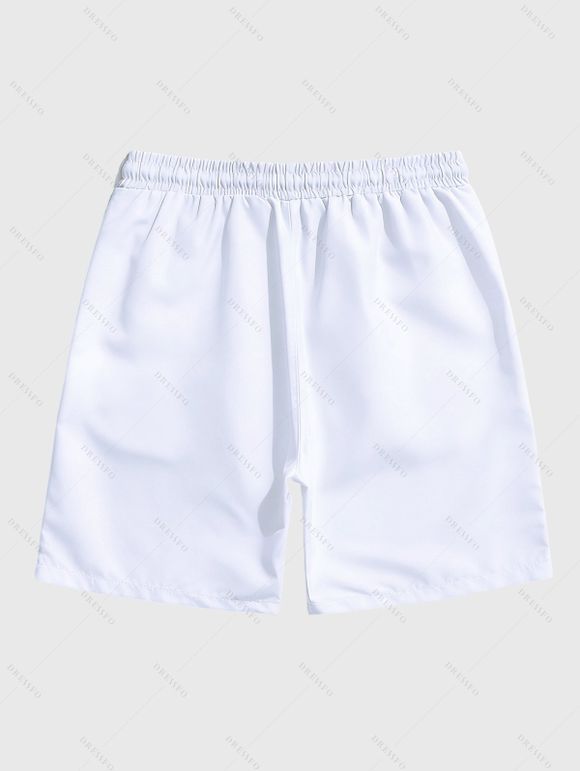 Short de plage décontracté pour homme, couleur unie, taille à cordon de serrage - Blanc L