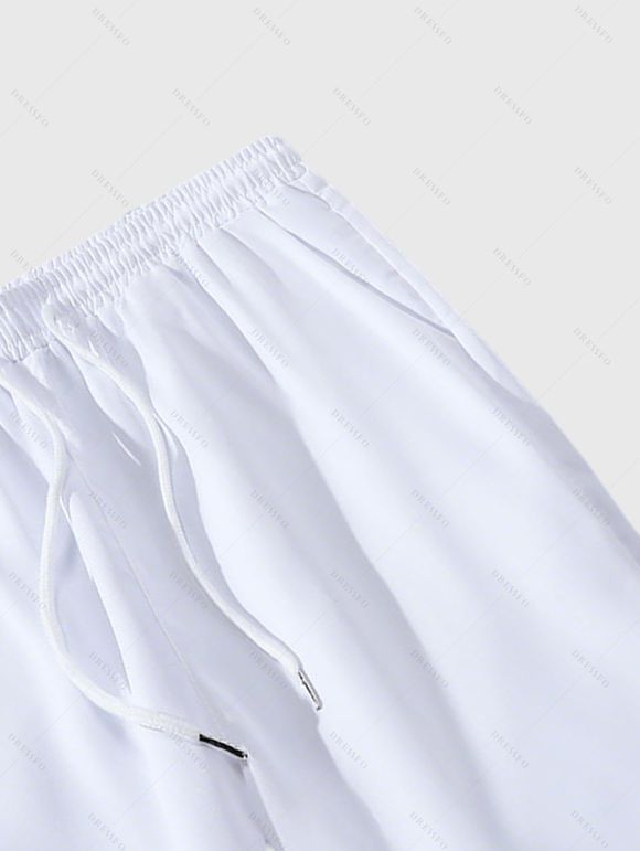 Short de plage décontracté pour homme, couleur unie, taille à cordon de serrage - Blanc L