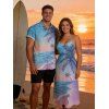 Vacation Couple Outfit Coconut Tree Landscape Snow Print Long Dress and Shirt Set - Bleu clair S | US 4