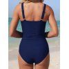 Maillot de bain une pièce de plage, couleur unie, décolleté en V, nœud papillon froncé - Bleu de Minuit XXL | US 12