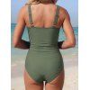 Maillot de bain une pièce de plage, couleur unie, décolleté en V, nœud papillon froncé - Vert Armée M | US 6