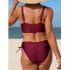 Vacation Tankini Swimsuit Coconut Tree Hollow Out Bra Lace Up Briefs Swimwear Set - DEEP RED M | US 6