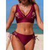 Ensemble de maillot de bain tankini de vacances avec soutien-gorge ajouré à motif cocotier et culotte à lacets - Rouge foncé L | US 8