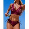 Ensemble de maillot de bain tankini de vacances avec soutien-gorge ajouré à motif cocotier et culotte à lacets - Rouge foncé S | US 4
