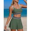 Ensemble de maillot de bain tankini de plage, soutien-gorge à imprimé zigzag et jupe fendue à poches - Vert Armée XXL | US 12