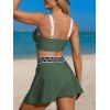 Ensemble de maillot de bain tankini de plage, soutien-gorge à imprimé zigzag et jupe fendue à poches - Vert Armée XXL | US 12
