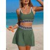 Ensemble de maillot de bain tankini de plage, soutien-gorge à imprimé zigzag et jupe fendue à poches - Vert Armée S | US 4