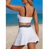 Ensemble de maillot de bain tankini de plage, soutien-gorge à imprimé zigzag et jupe fendue à poches - Blanc M | US 6