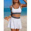 Ensemble de maillot de bain tankini de plage, soutien-gorge à imprimé zigzag et jupe fendue à poches - Blanc L | US 8