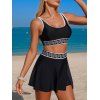 Ensemble de maillot de bain tankini de plage, soutien-gorge à imprimé zigzag et jupe fendue à poches - Noir XL | US 10