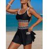 Ensemble de maillot de bain tankini de plage, soutien-gorge à imprimé zigzag et jupe fendue à poches - Noir L | US 8