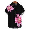 Chemise de vacances pour homme, chemise boutonnée à imprimé floral lys - Noir 5XL