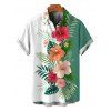 Chemise de vacances pour homme à boutons, imprimé floral hibiscus et feuilles tropicales colorblock - Turquoise Foncée L