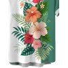 Chemise de vacances pour homme à boutons, imprimé floral hibiscus et feuilles tropicales colorblock - Turquoise Foncée L