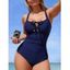 Maillot de bain une pièce de plage, couleur unie, décolleté en V, nœud papillon froncé - Noir L | US 8