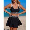 Ensemble de maillot de bain tankini de plage, soutien-gorge à imprimé zigzag et jupe fendue à poches - Noir S | US 4
