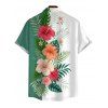 Vacation Couple Outfit Colorblock Hibiscus Floral Tropical Leaf Print Ruched Dress and Shirt Set - Turquoise Foncée S | US 4