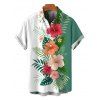 Vacation Couple Outfit Colorblock Hibiscus Floral Tropical Leaf Print Ruched Dress and Shirt Set - Turquoise Foncée S | US 4