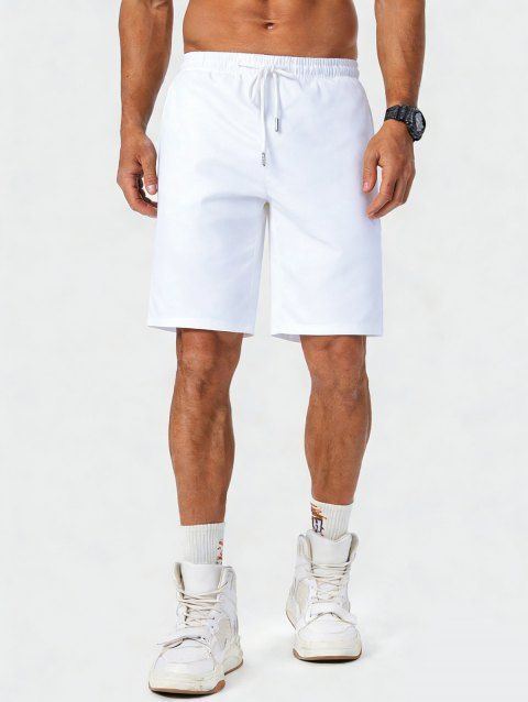 Short de plage décontracté pour homme, couleur unie, taille à cordon de serrage