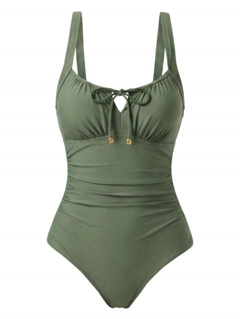 Maillot de bain une pièce de plage, couleur unie, décolleté en V, nœud papillon froncé