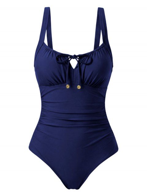 Maillot de bain une pièce de plage, couleur unie, décolleté en V, nœud papillon froncé