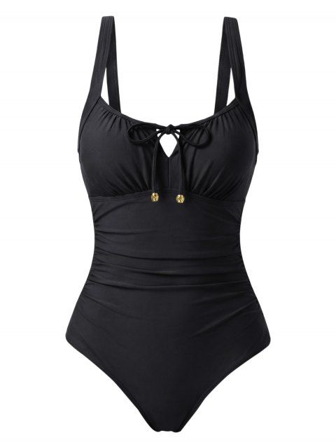 Maillot de bain une pièce de plage, couleur unie, décolleté en V, nœud papillon froncé