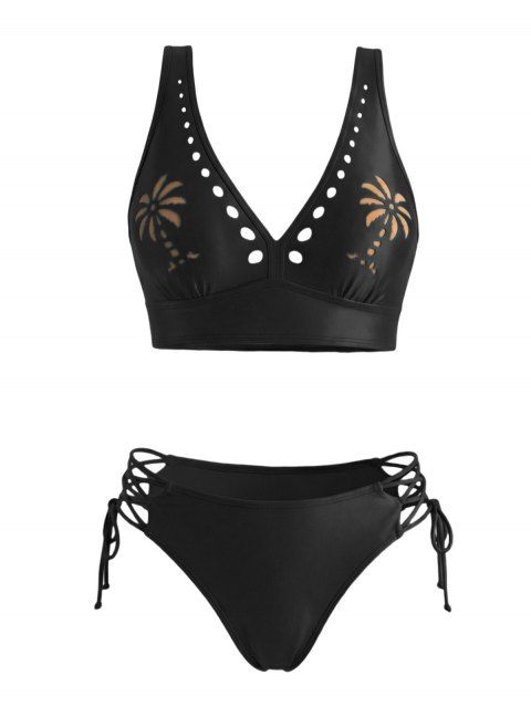 Ensemble de maillot de bain tankini de vacances avec soutien-gorge ajouré à motif cocotier et culotte à lacets