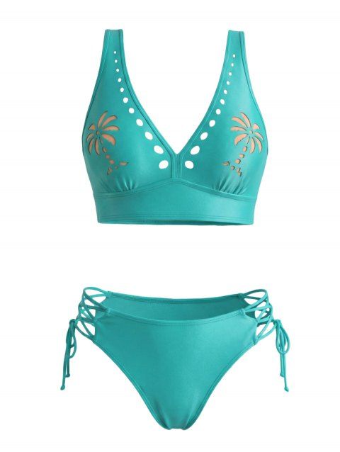 Ensemble de maillot de bain tankini de vacances avec soutien-gorge ajouré à motif cocotier et culotte à lacets