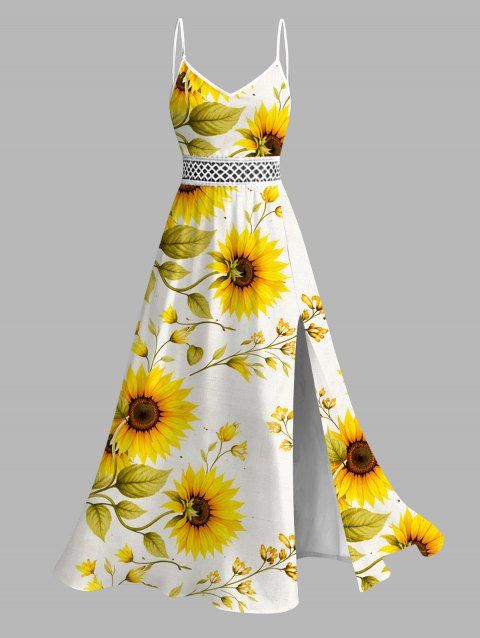 Robe de vacances en dentelle ajourée à motif de feuilles de tournesol
