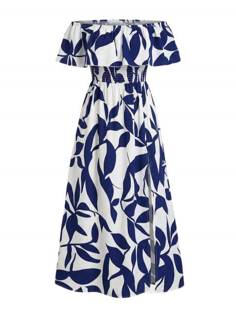 Vacation Dress Ditsy Floral Patten Off the Shoulder Slit Dress