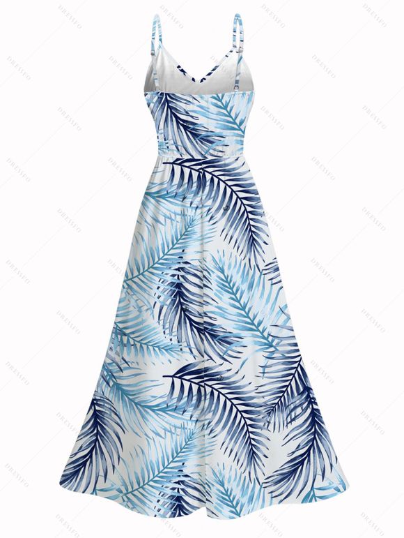 Robe de vacances à imprimé tropical de feuilles de palmier, en dentelle ajourée et fendue - Bleu clair XXXXXL | US 20