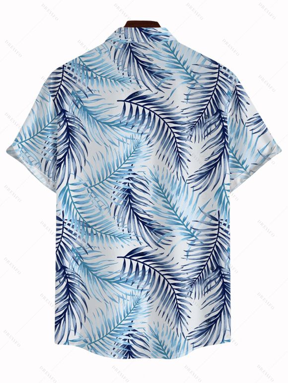Chemise de vacances pour homme, imprimé tropical à feuilles de palmier, boutonnée - Bleu clair 5XL