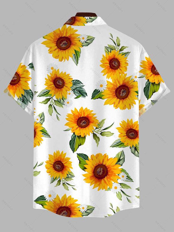 Chemise de vacances pour homme, imprimé tournesol, boutonnée - Blanc 5XL