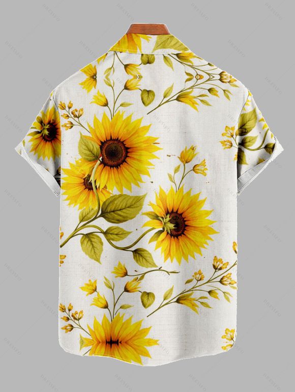 Vacation Couple Outfit Sunflower Leaf Pattern Lace Hollow Out Slit Dress and Shirt Set - Blanc S | US 4