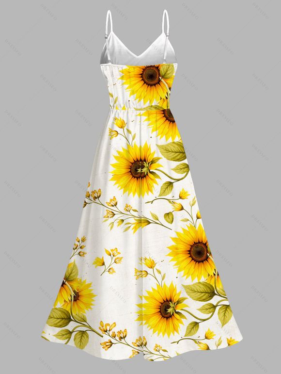 Vacation Couple Outfit Sunflower Leaf Pattern Lace Hollow Out Slit Dress and Shirt Set - Blanc S | US 4