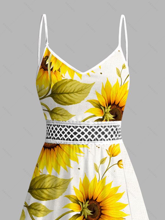 Robe de vacances en dentelle ajourée à motif de feuilles de tournesol - Blanc XXXXXL | US 20