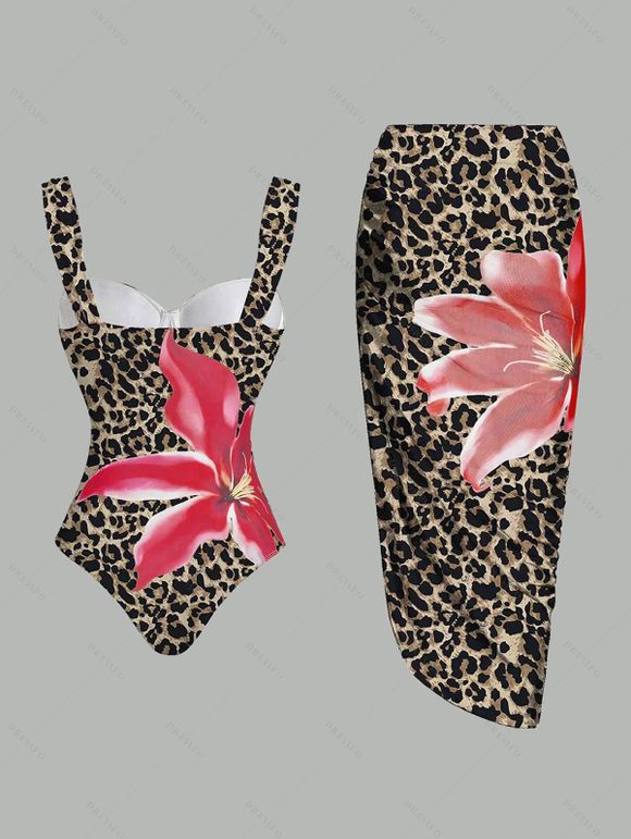 Ensemble maillot de bain de vacances Lily à imprimé floral, maillot de bain une pièce à armatures et jupe moulante - multicolor A XL | US 10