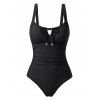 Maillot de bain une pièce de plage, couleur unie, décolleté en V, nœud papillon froncé - Noir XXL | US 12
