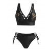 Ensemble de maillot de bain tankini de vacances avec soutien-gorge ajouré à motif cocotier et culotte à lacets - Noir XL | US 10