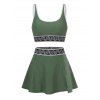 Ensemble de maillot de bain tankini de plage, soutien-gorge à imprimé zigzag et jupe fendue à poches - Vert Armée XXL | US 12