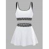 Ensemble de maillot de bain tankini de plage, soutien-gorge à imprimé zigzag et jupe fendue à poches - Blanc L | US 8