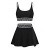 Ensemble de maillot de bain tankini de plage, soutien-gorge à imprimé zigzag et jupe fendue à poches - Noir XXL | US 12