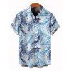 Vacation Couple Outfit Tropical Palm Leaf Print Lace Hollow Out Slit Dress and Shirt Set - Bleu clair S | US 4