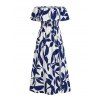 Vacation Dress Ditsy Floral Patten Off the Shoulder Slit Dress - Bleu XXXL | US 14