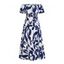 Vacation Dress Ditsy Floral Patten Off the Shoulder Slit Dress - Bleu XXXL | US 14